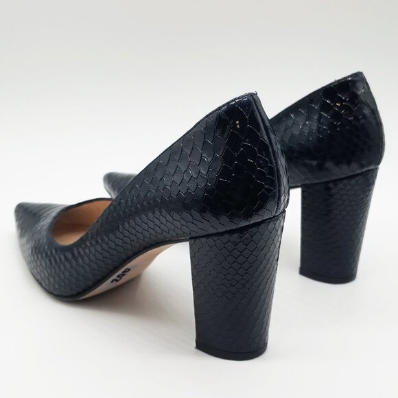 Jon Josef Sweetheart Pointed Toe Block Heel Pump Black Croco Patent Leather 7.5 - Picture 6 of 16